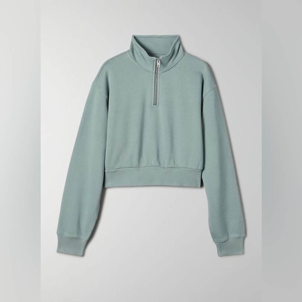 NWT Aritzia TNA Cozy Fleece Perfect 1/4 Zip Sweatshirt — GD Quicksilver Blue XS